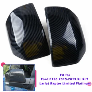 2X Carbon Fiber Grain Side Mirror Cover Trim For 2015-19 Ford F150 Raptor - Bild 1 von 3