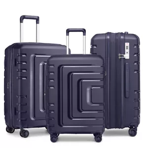 20"24"28" Trolley Case 3-Piece Hardside Lightweight Spinner Luggage Set TSA Navy - Picture 1 of 8
