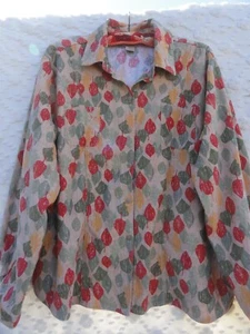 Woolrich Velvet Blouse Misses XL Beige Tan Green Red Yellow Leaves Pockets MINT - Picture 1 of 8