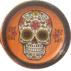 Halloween Día de Muertos Calavera de Azúcar Flores Platos de Papel Postre, 12 Unidades - Imagen 1 de 2