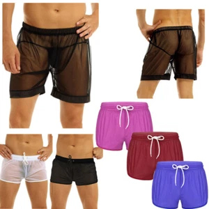 Pantalones cortos boxer de malla transparente para hombre con cordón baúles de baño ropa interior transpirable - Imagen 1 de 54