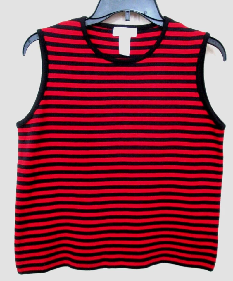 Jones New York Sport Women Sz L Sleeveless Tank Top Red/Black Striped Stretch - Image 1 of 3