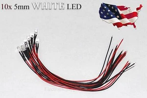 10x White Pre-Wired 12V 5MM LED Round Ultra-Clear Lens Bulb 12V White - USA - Picture 1 of 2