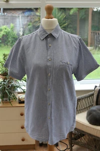 Mens Easy 1973 Short Sleeved Shirt Medium 38-40" Chest Blue & White Stripes - Picture 1 of 3