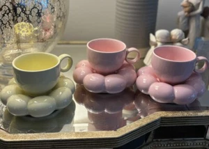 3er Set Keramikbecher Sonnenblume rosa und gelb Teebecher ästhetisch - Bild 1 von 6