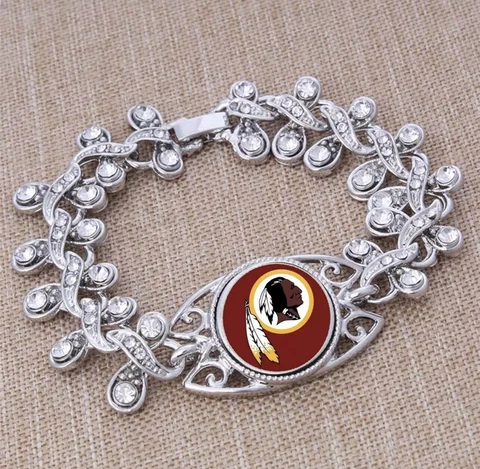 Washington Redskins Football Round Charm Clasp Bracelet Tibetan Silver Rhineston Cover