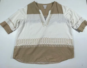 Soft Surroundings Woman’s Plus Natural 100% Cotton 3/4 Sleeve Blouse Top 2X - Picture 1 of 6