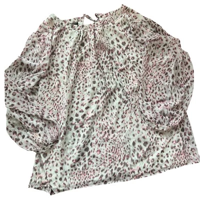 Talbots Plus Sz 3X Sheer PinkLeopard Print Blouse with Metallic Accents Chic - Image 1 of 4