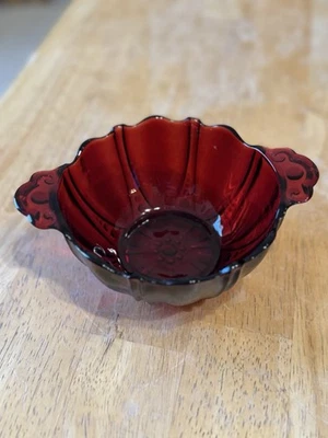Vintage Anchor Hocking Glassware Royal Ruby Red Oyster Pearl Glass Bowl Handles - Image 1 of 4
