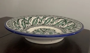 Moroccan 9” Green/Blue/White Bowl Signed - Picture 1 of 5