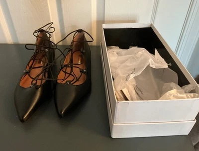 HALOGEN Lea Shoes Womens 9.5M black Ankle Lace-up Ballerina Flats  - Image 1 of 4