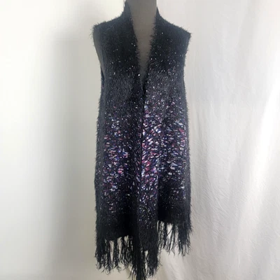 Investments II Women's Long Sleeveless Black Multi-color 'hairy' Sweater Vest 2X - Image 1 of 4