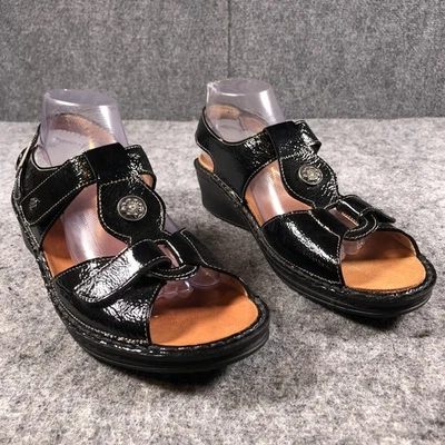 Sandalias Finn Comfort para mujer talla 8 charol negro con cuña Foto 1 de 4
