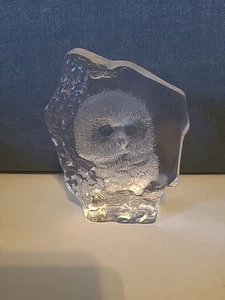 M.Jonasson Lead Crystal paperweight etched OWL - Picture 1 of 4