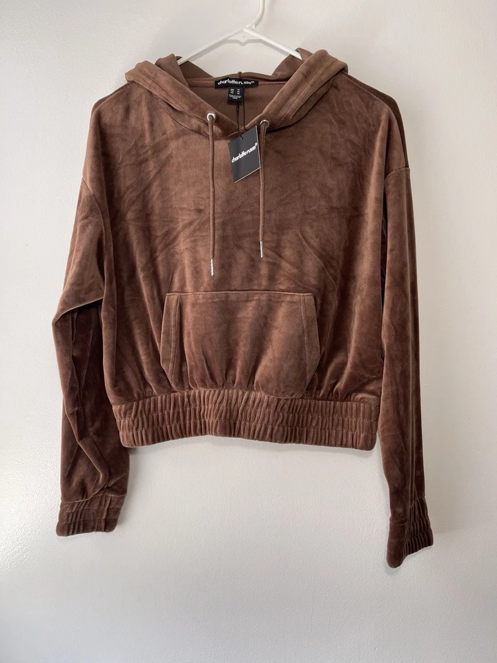 Sudadera con capucha corta Charlotte Russe marrón manga larga para mujer talla M Foto 1 de 3