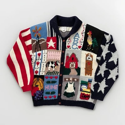 Suéter Ojo de Águila Para Mujer Talla Mediana Granja Bandera Corazón Lana Tejido De Colección Años 80 Foto 1 de 4