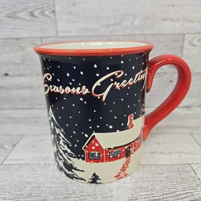 Retro Inspired Christmas Coffee Mug 14oz Ceramic Seasons Greetings Tina Higgins - Image 1 of 4