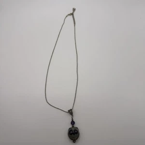 Owl Pendant Necklace – Lampwork Glass & Bead Charm on Silver Chain - Picture 1 of 3
