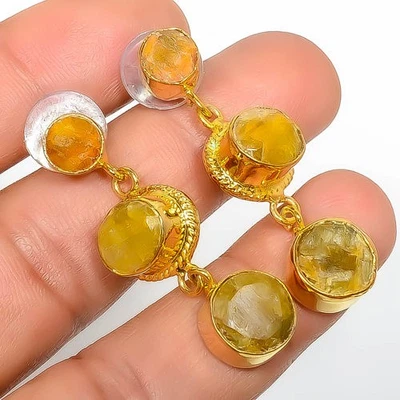 Pendiente antiguo enchapado en oro amarillo de 18k zafiro amarillo (simulado) 1,56" E845 Foto 1 de 3