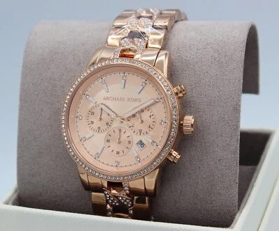 RELOJ NUEVO AUTÉNTICO MICHAEL KORS RITZ ORO ROSA GLYTZ CRONÓGRAFO MUJER MK7223 Foto 1 de 4