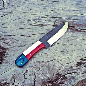 CUSTOM HAND FORGED D2 STEEL TEXAS FLAG FULL TANG HUNTING CAMPING KNIFE + SHEATH - Picture 1 of 6