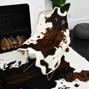 3.6'X3.2' Cowhide Area Rug Large Tricolor Cowskin Faux Cow Hide Leather Carpet - Picture 1 of 12