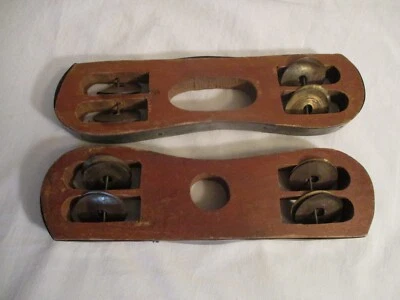 Lote de 2 instrumentos rítmicos de percusión panderetas de madera vintage hechas en India Foto 1 de 4