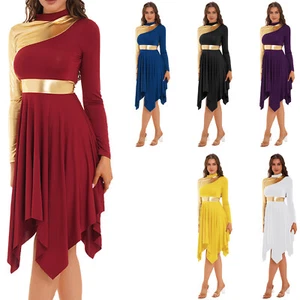Womens Praise Dance Dress Long Sleeve Worship Liturgical Lyrical Dance Costume - Picture 1 of 84