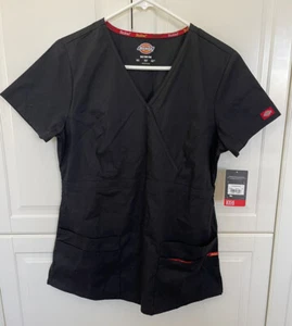 Dickies Scrubs Short Sleeve Top 85820 BLKZ Black Free Shipping - Picture 1 of 5