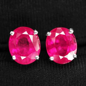 Classically Vivid Pink Ruby 7.75Ct 925 Sterling Silver Handmade Stud Earrings - Picture 1 of 6