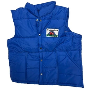 VTG 80s Swingster Puffer Vest Peterson Seeds Men’s 2XL Blue Snap Button Farmer - Picture 1 of 7