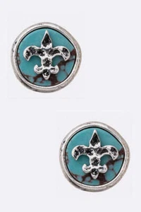 Fleur De Lis Turquoise Stud Earrings - Picture 1 of 3