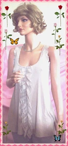 Pulóver túnica HECHA EN EE. UU. Mediana B ROPA beige elástica con volantes tejido en la parte superior - Imagen 1 de 7