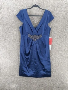 JS Collections Cap Sleeve Sheath Dress Womens 14 Navy Blue Gemstone Party NWT - Picture 1 of 11
