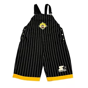 VTG Pittsburgh Pirates MLB Starter Striped Overall Bibs Shorts Black Size Large - Picture 1 of 10
