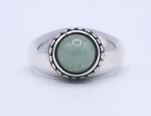 Sterling Silber 925 runder grüner Aventurin Cabochon Zigarre Kuppel Ring 7 Gramm Gr. 8 - Bild 1 von 14