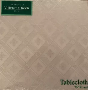 NIP Villeroy & Boch Solid White Cotton Blend Jacquard Tablecloth, 70 In Round - Picture 1 of 1