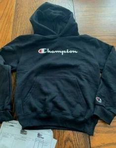 NEW CHAMPION BOYS YOUTH SIZE SMALL BLACK PULLOVER FLEECE HOODIE - Picture 1 of 1