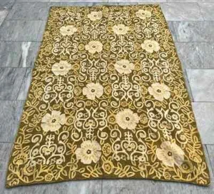 Vintage French Style Aubusson Rug Needlepoint Chain stitch Rug 4x5 ft Free Ship - Picture 1 of 10