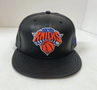 New York Knicks NE NBA Fitted Faux Leather Hat – Black - Image 1 of 4
