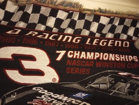 Vintage Dale Earnhardt Racing Legend Throw Acrylic Fringed Blanket NASCAR Cover