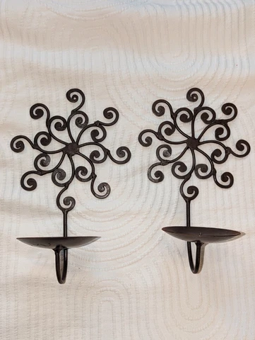 Set of 2 Wrought Iron Scroll Wall Sconce Candle Holder with Candles - 11 in Cover