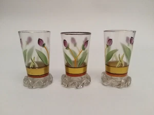 3 Edle Kleine Feine Gläser Handbemalt Blumen 5,5cm x ø 3cm gold vergoldet Glas - Picture 1 of 5