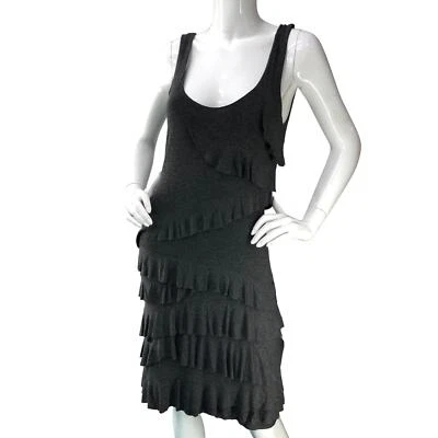 Bailey 44 Womens Size S Dress Double Scoop Neck Ruffle Knee Length Grey - Image 1 of 4