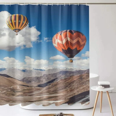 Cortina de ducha de paisaje natural para baño montañas y globo de aire caliente 72 pulgadas Foto 1 de 4