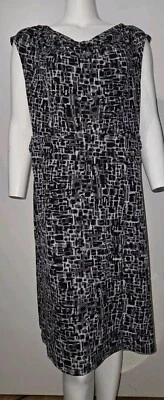 Práctico Bonito Vestido George Talla XXL/20 Geo Estampado Negro Jersey Tejido Foto 1 de 4