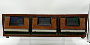 Cassette Tape Storage Box 3 Drawer 42 Slots Laminated Wood Look Taiwan VTG - Picture 1 of 14