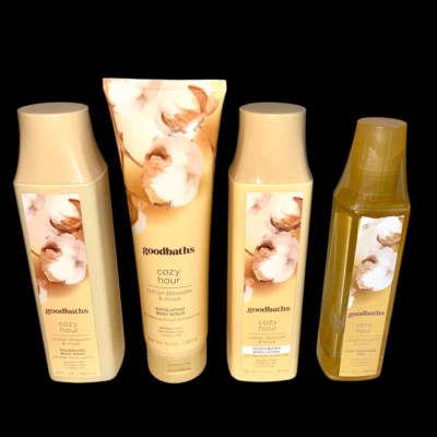 Lot of 4 Goodbaths COZY HOUR Cotton Blossom Musk Body Wash Scrub Lotion Mist New - Image 1 of 4