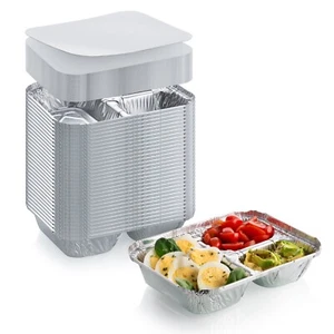 125 Ct Combo Disposable Aluminum Foil Tin Tray & Board Lids 3 Compartment Pan - Picture 1 of 3