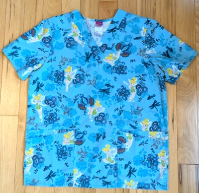 Blusa Médica Tinkerbell Wonderful World Of Disney para Mujer Talla Pequeña Azul Foto 1 de 4